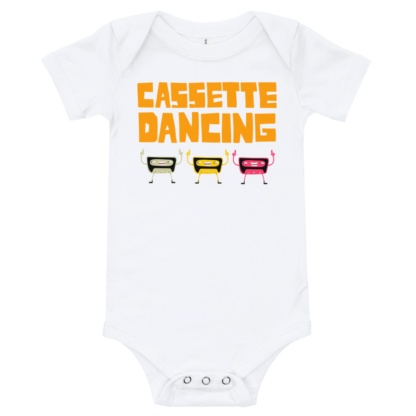 infant / babies cassette tape dancing onesie white