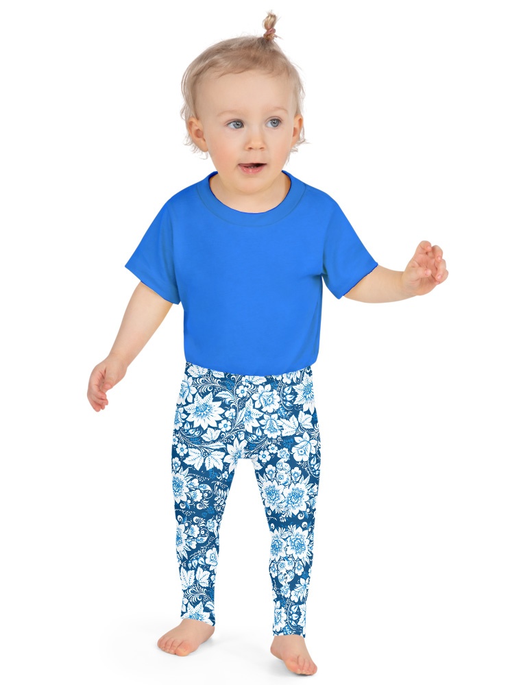Blue Floral Porcelain Leggings For Kids - Teeny Chimp Kids Fashion