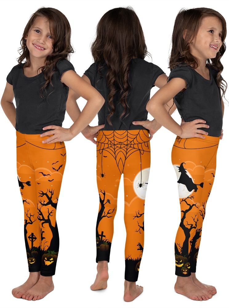 HALLOWEEN LEGGINGS BAT Girl Leggings Orange and Black Bat Print Leggings  for Girls and Boys Unisex Clothing Youth Leggings Kid's Leggings